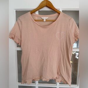 Lauren Conrad Blush Pink Short Sleeve Tee with Embroidered Heart